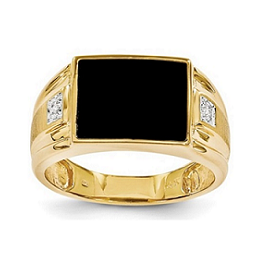 14K Yellow Gold Men's Onyx and Diamond Ring .008 ct tw - Waller ...