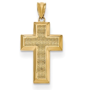 14K Polished and Textured Cross Pendant - Waller & Company Jewelers