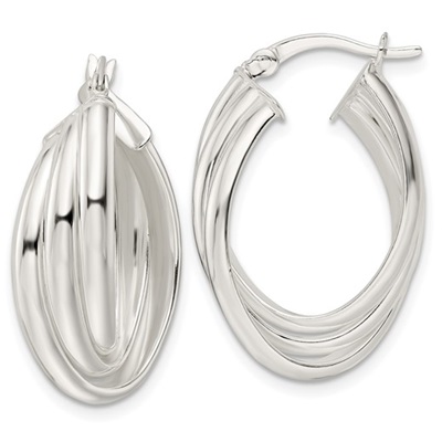Sterling Silver Polished Triple Twisted Oval Hoop Earrings - Waller &  Company Jewelers