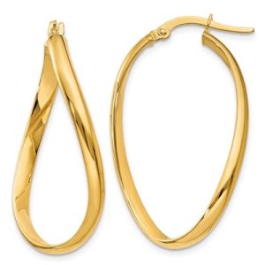 14K 3 mm Twisted Oval Hollow Hoop Earrings