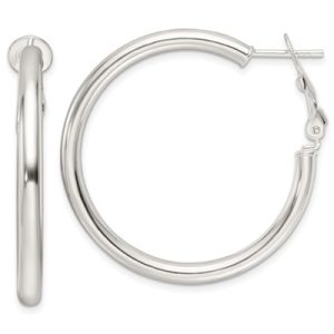 Sterling Silver Polished 3.25mm Omega Back Round Hoop Earrings