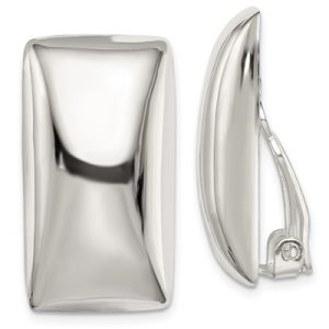 Sterling Silver Polished Non-Pierced Rectangle Earrings