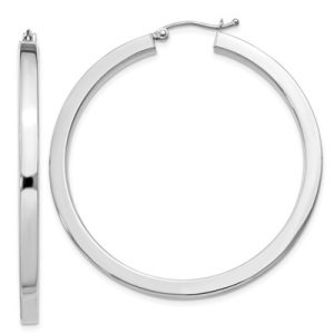 Sterling Silver Rhodium-plated 3X45 Square Tube Hoop Earrings