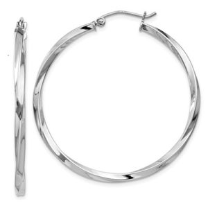 Sterling Silver Rhodium Plated Twisted 2.5x40mm Hoop Earrings