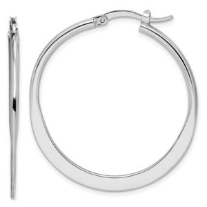 Sterling Silver Rhodium-plated Polished Tapered Round Hoop Earrings
