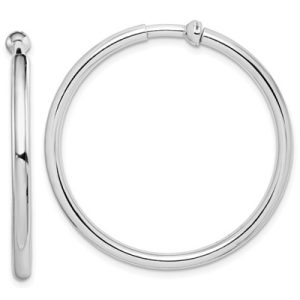 Sterling Silver RH-plated 2.5X37mm Non-Pierced Round Hoop Earrings