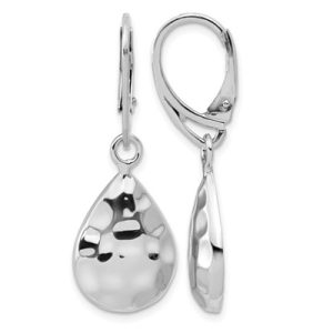 Leslie's Sterling Silver Rh-plated Polished Hammered Leverback Earrings