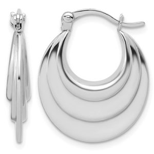 Leslie's Sterling Silver Rh-Plated Polished and Grooved Oval Hoop Earrings