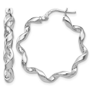 Sterling Silver RH-Plated Polished Twisted Hoop Earrings