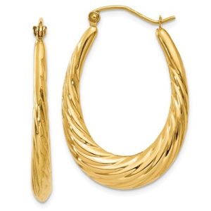 14K Polished Twisted Oval Hollow Hoop Earrings