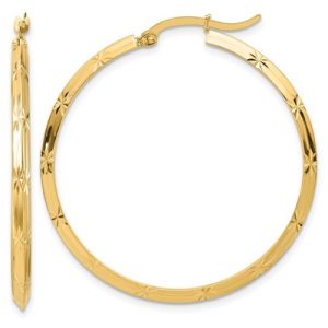 14K Polished Diamond-cut Hoop Earrings