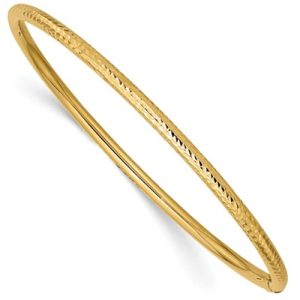 14k Polished Diamond-cut Tube 3.00mm Slip-on Round Bangle Bracelet