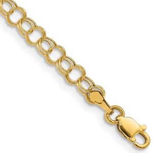 14k 4mm Hollow Double Link 7 or 8 inch Charm Bracelet