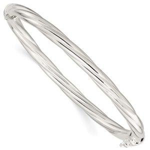 Sterling Silver Polished Twisted Hinged Bangle