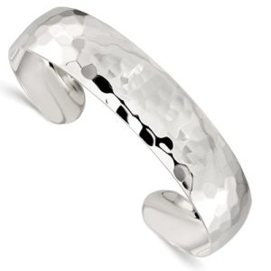 Sterling Silver 13.5mm Hammered Cuff Bangle