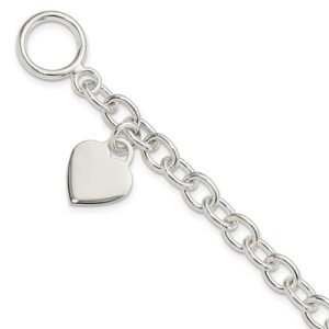 Sterling Silver Dangling Engravable Heart Charm Bracelet