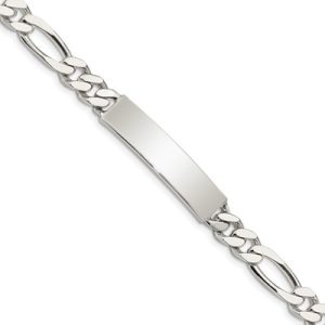 Sterling Silver Polished Engravable Figaro Link ID Bracelet