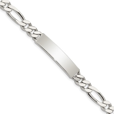 Sterling Silver Polished Engravable Figaro Link ID Bracelet