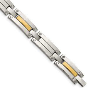 Chisel Stainless Steel with 14k Gold Accent Polished 8.5 inch Link Bracelet