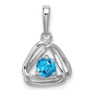 14k White Gold 4mm Round December/Blue Topaz Triangle Pendant