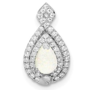 14k White Gold Polished Pear Opal and Diamond Chain Slide