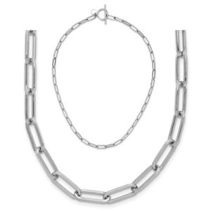 Leslie's Sterling Silver RH-plated Polished Paperclip Toggle Necklace