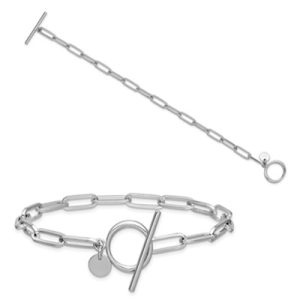 Leslie's Sterling Silver RH-plated Polished Paperclip Toggle Bracelet