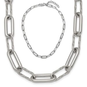 Chisel Stainless Steel Polished 8mm Textured Paperclip Link 17.5" with 2" Extension Necklace