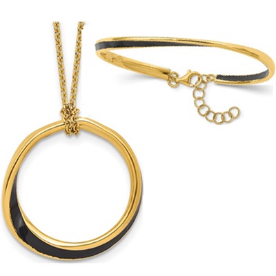 Leslie's Sterling Silver Gold-tone and Black Enamel Necklace and Bracelet Set