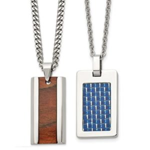 Two Chisel Stainless Steel Polished 20” Pendant and 22” Dog Tag on Chain Necklaces