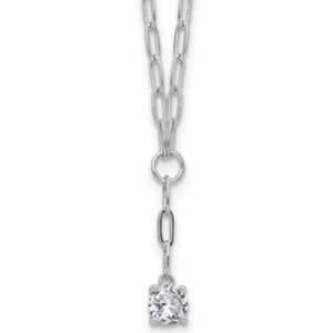 Cheryl M Sterling Silver Rhodium-plated Polished CZ Paperclip Link Lariat Necklace