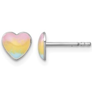 Sterling Silver Madi K Rhodium-plated Enameled Pastel Rainbow Heart Post Earrings