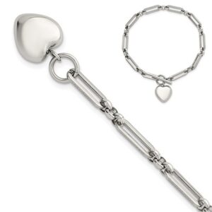 Chisel Stainless Steel Polished 3-D Dangle Heart 4.5mm Link 7.5" Bracelet